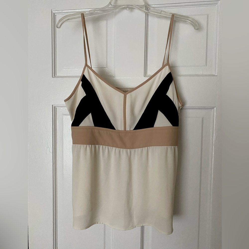 NWT LOFT Black and Cream Color block Women's Top Size 8